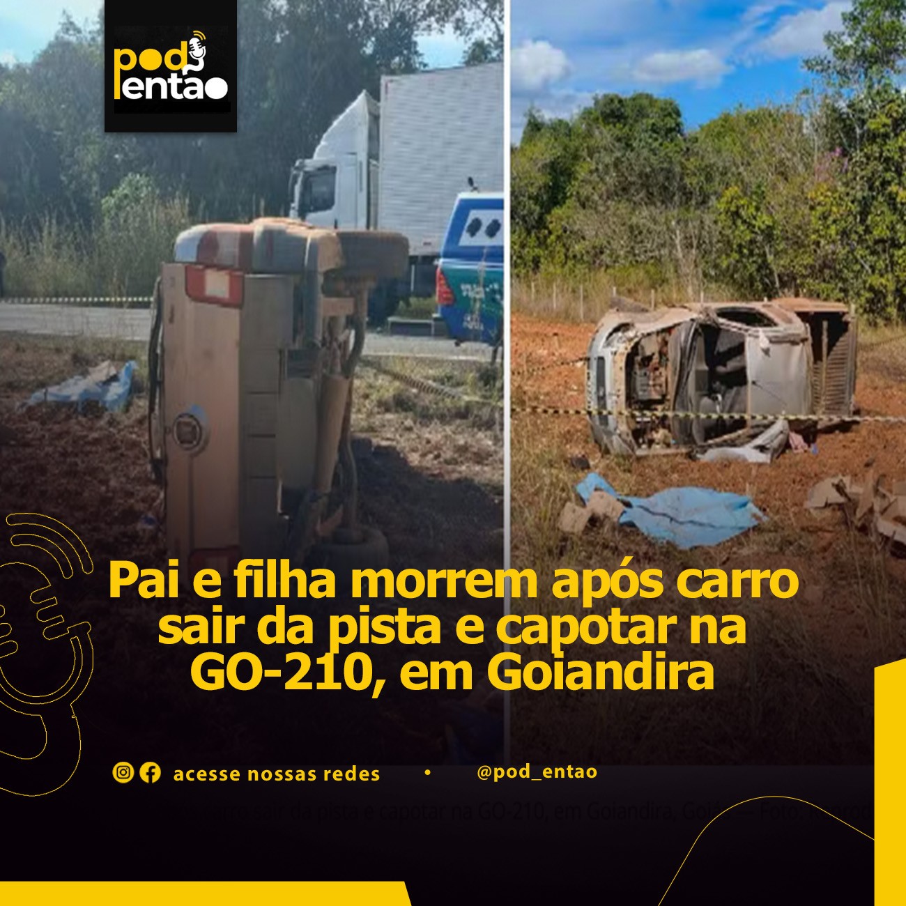 Pai e filha morrem após carro sair da pista e capotar na GO-210, em Goiandira