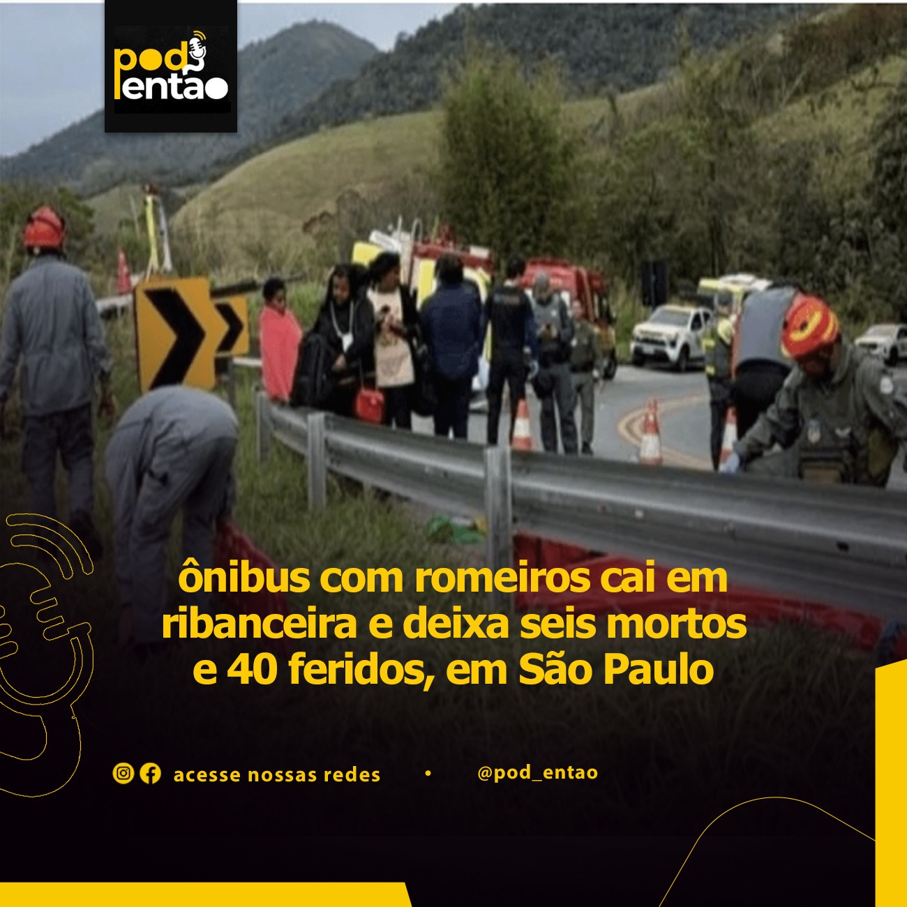 ônibus com romeiros cai em ribanceira e deixa seis mortos e 40 feridos, em São Paulo